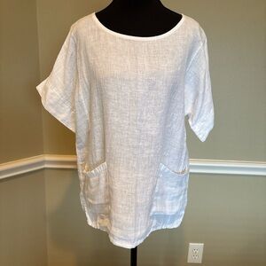 Francesca Bettini Italian Linen Top White Boxy Blouse Sz M